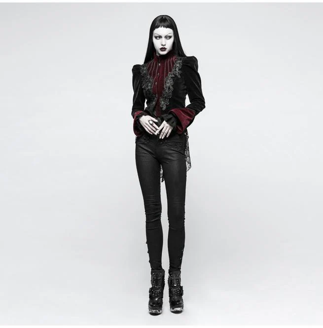 Women's Gothic Stand Collar Forked Tail Velvet Jackets - Image 4