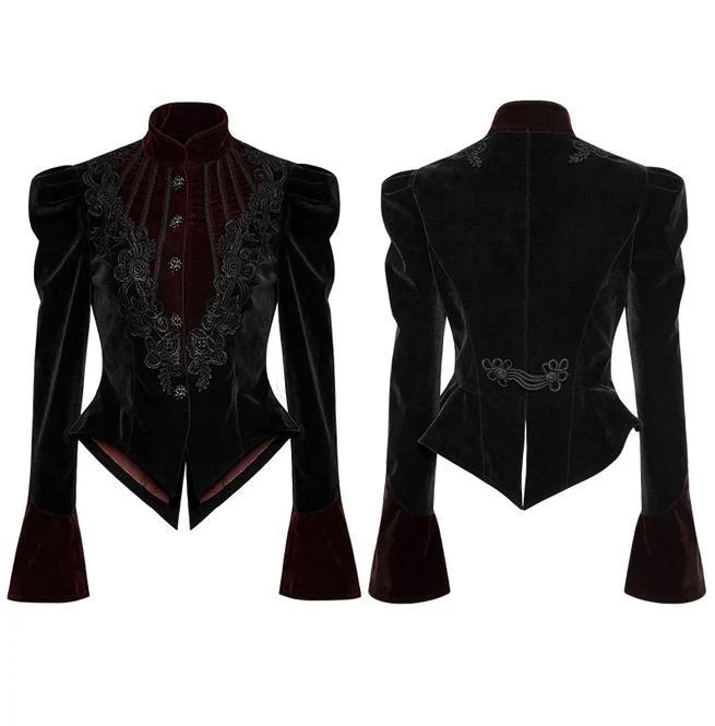 Women's Gothic Stand Collar Forked Tail Velvet Jackets - Image 5