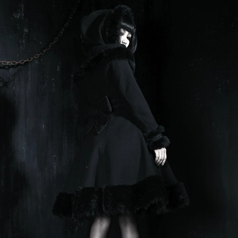 Women's Lolita Hooded Bowknot Overcoat - Image 6