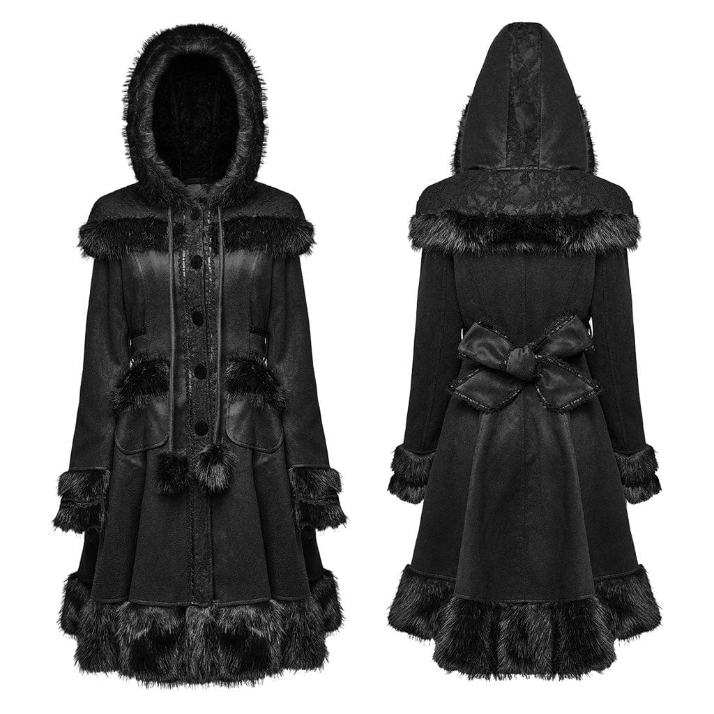 Women's Lolita Hooded Bowknot Overcoat - Image 8