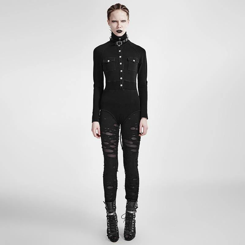 Women's Punk Ripped Black Leggings - Image 5