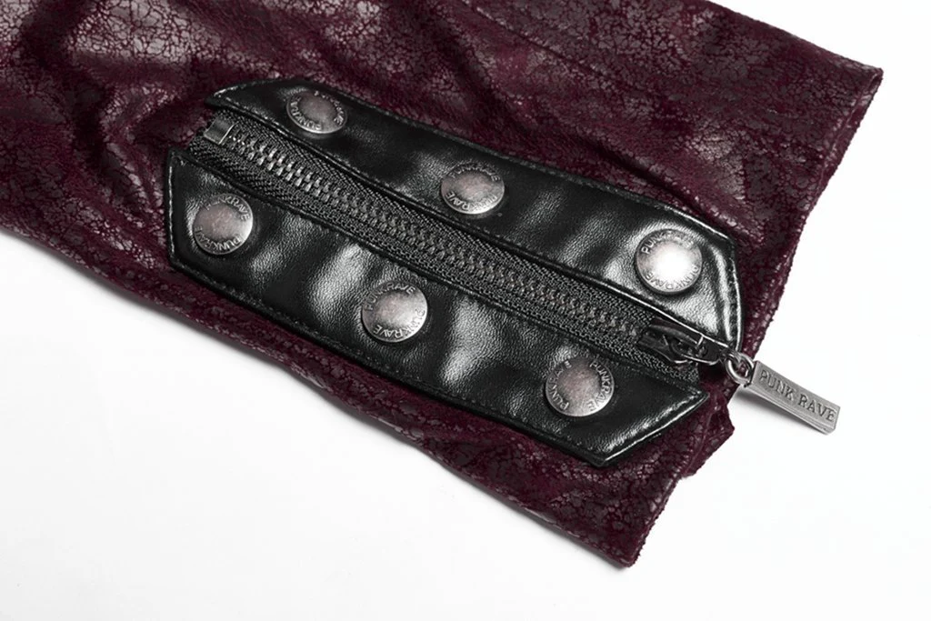 Women's Punk Studded Faux Leather Zipper Red Jacket - Image 13
