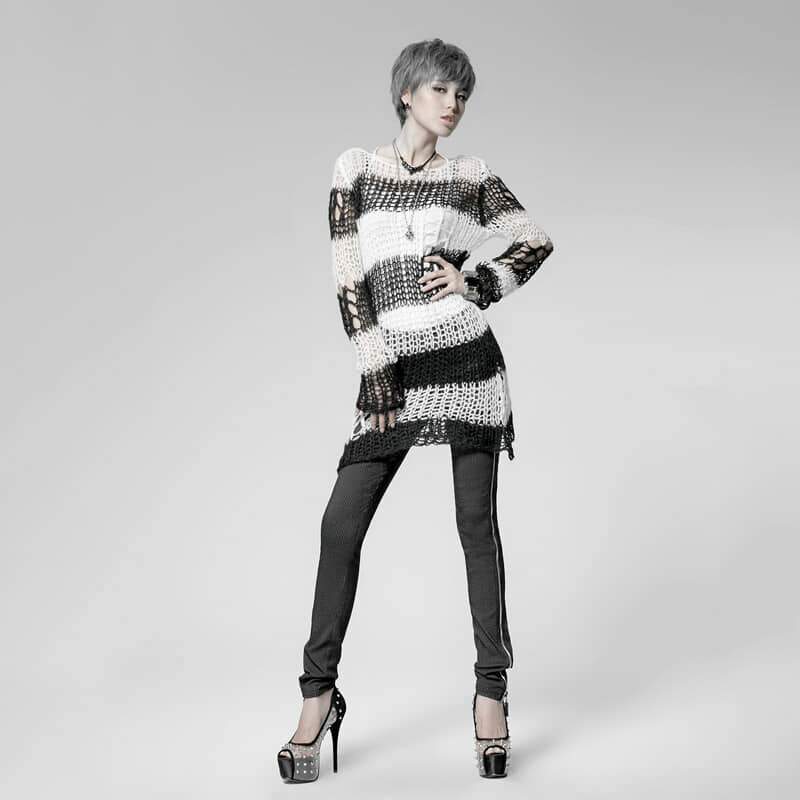 Women's Striped Ripped Casual Sweater - Image 12
