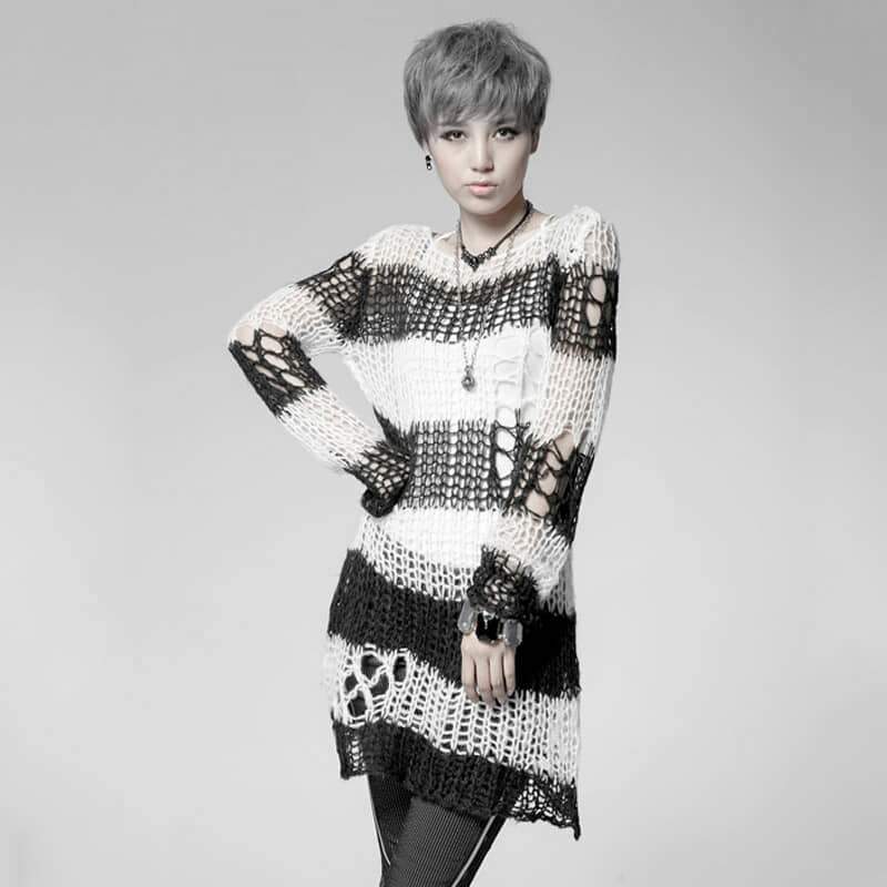 Women's Striped Ripped Casual Sweater - Image 4