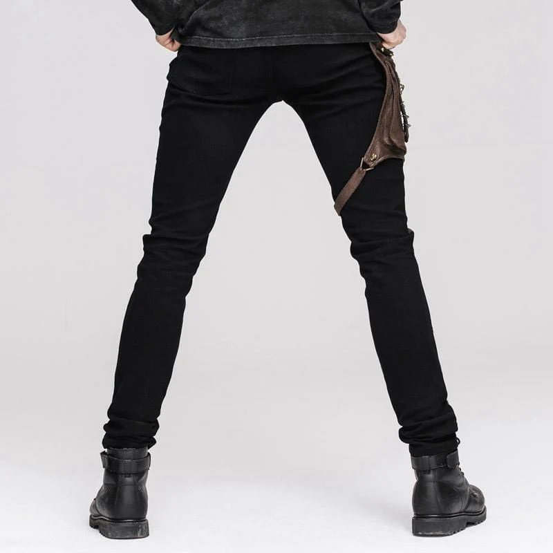 Men's Punk Style Trousers With Faux Leather Patches - Image 6