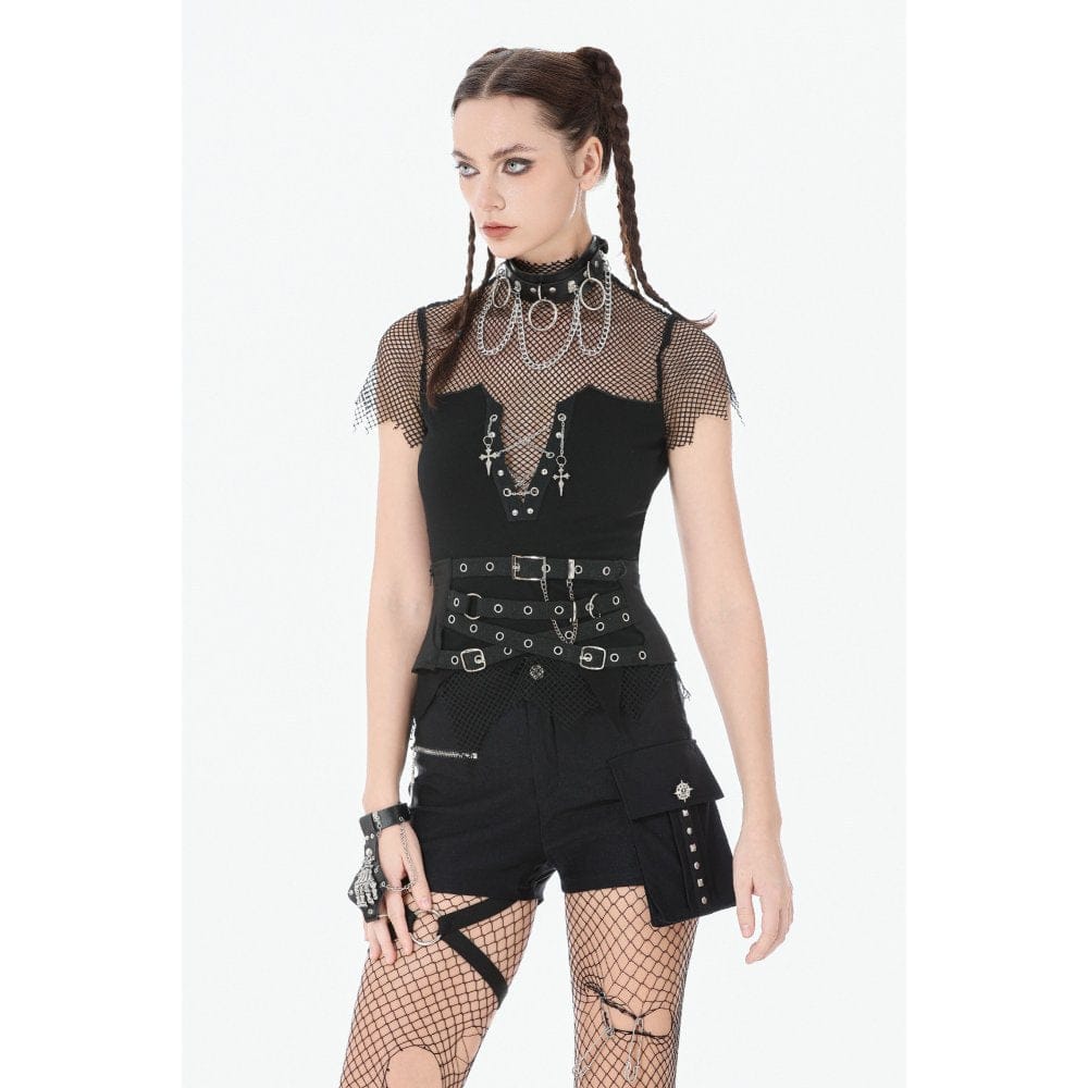 Women's Punk Buckle-up Side Zip Chained Belt - Image 4