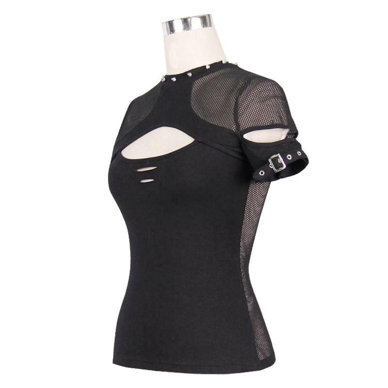 Women's Short cutaway Sleeves and Peekaboo Neck Punk T-Shirt - Image 4