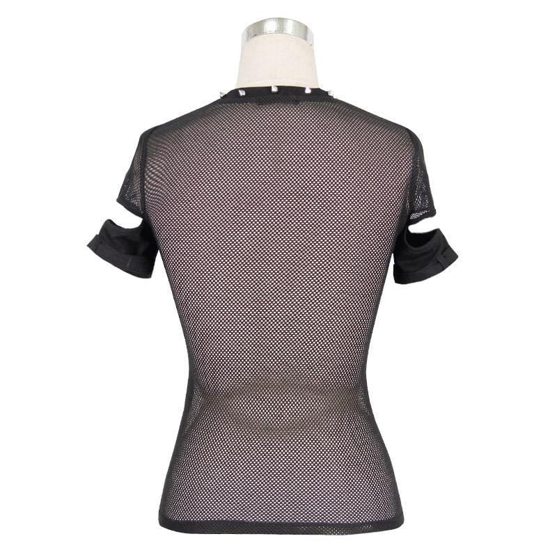 Women's Short cutaway Sleeves and Peekaboo Neck Punk T-Shirt - Image 5