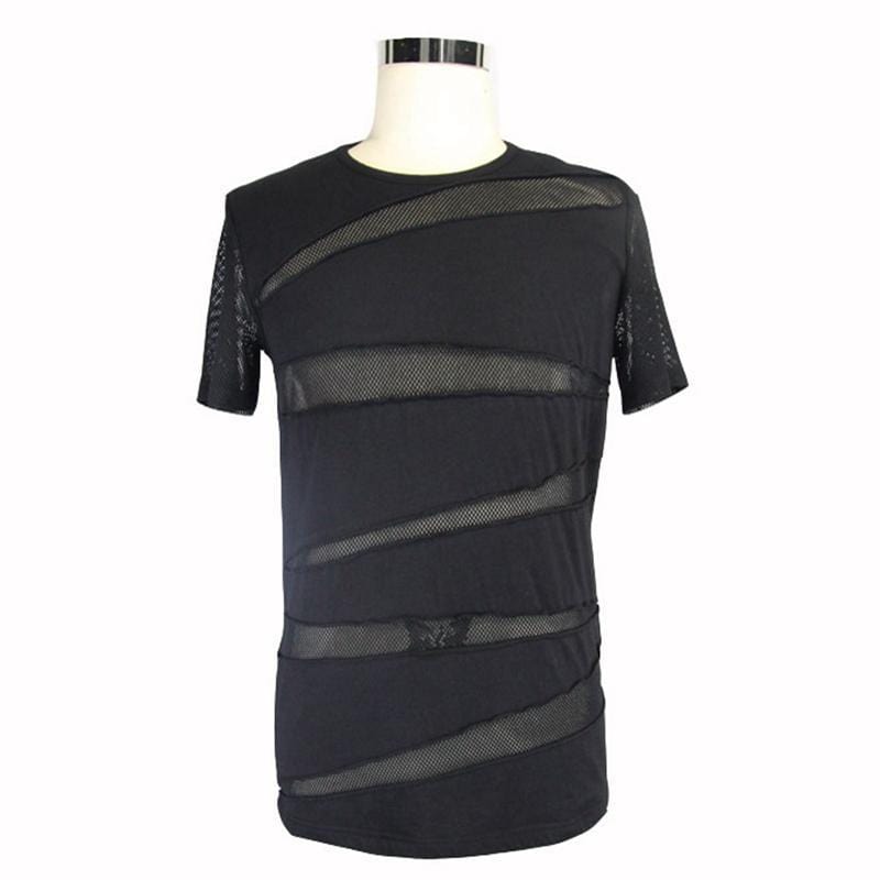 Men's Short Sleeve Mesh Band Punk T-Shirt - Image 4