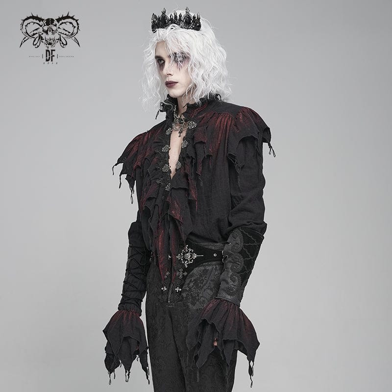 Men's Gothic Ruffled Stand Collar Plunging Shirt - Image 3
