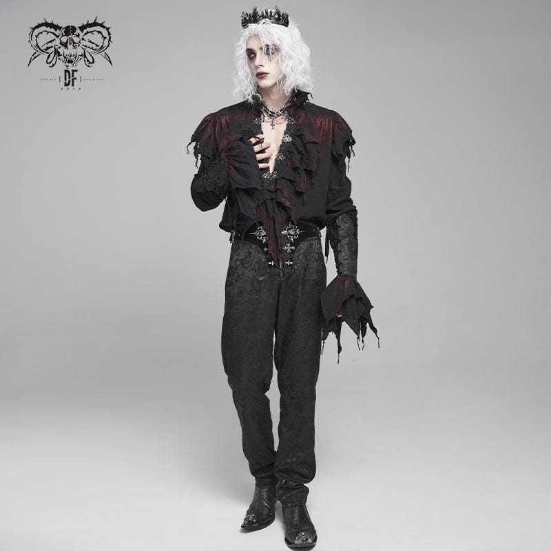 Men's Gothic Ruffled Stand Collar Plunging Shirt - Image 5