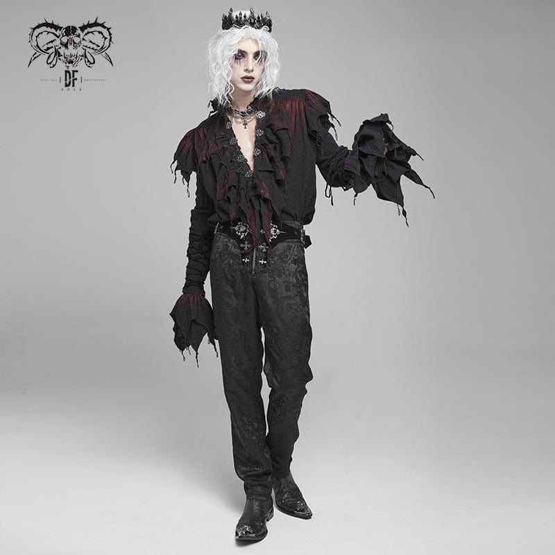 Men's Gothic Ruffled Stand Collar Plunging Shirt - Image 6