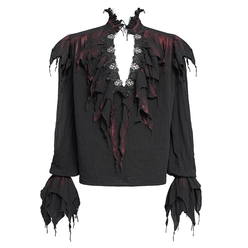 Men's Gothic Ruffled Stand Collar Plunging Shirt - Image 8