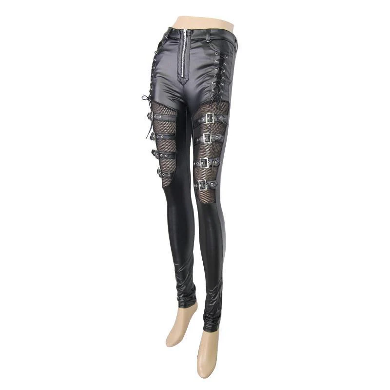 Women's Skinny Leather Lace and Straps Punk Trousers - Image 5