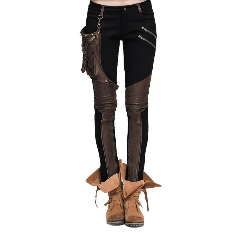 Women's Skinny Punk Pants With Leather Patches - Image 8