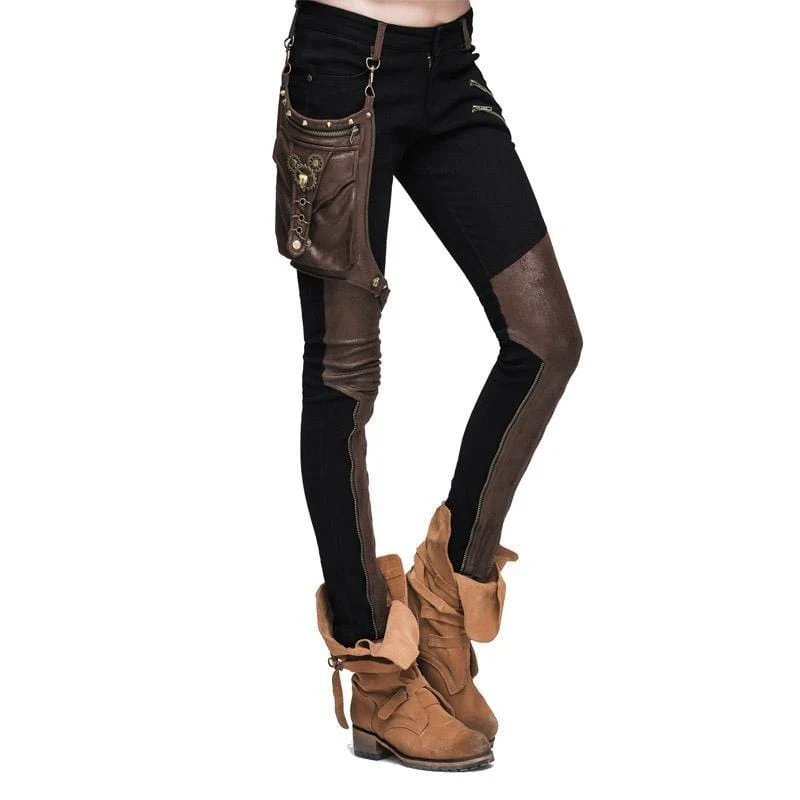 Women's Skinny Punk Pants With Leather Patches - Image 9