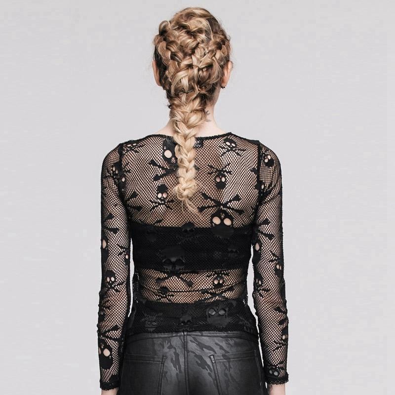 Women's Skull Net Short Goth Top - Image 3