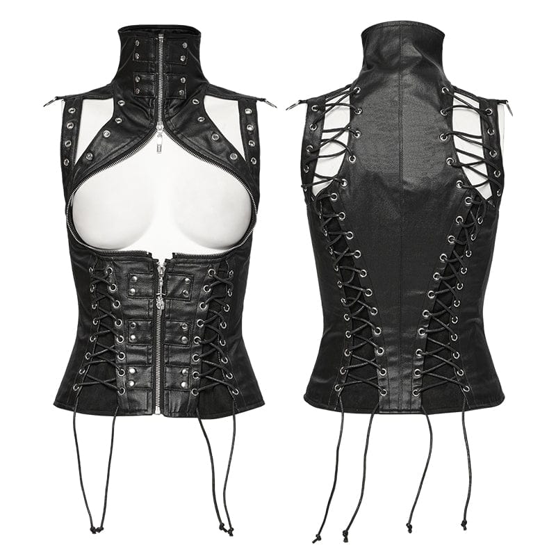 Women's Steampunk Domineering High Collar Rivets Lace Up Corsets - Image 5