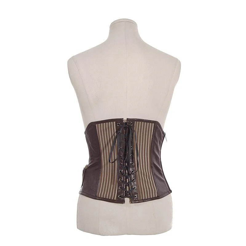 Women's Steampunk Leather and Cloth Corset - Image 5