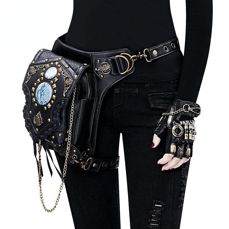 Steampunk Rivet Chained Wasit Bag