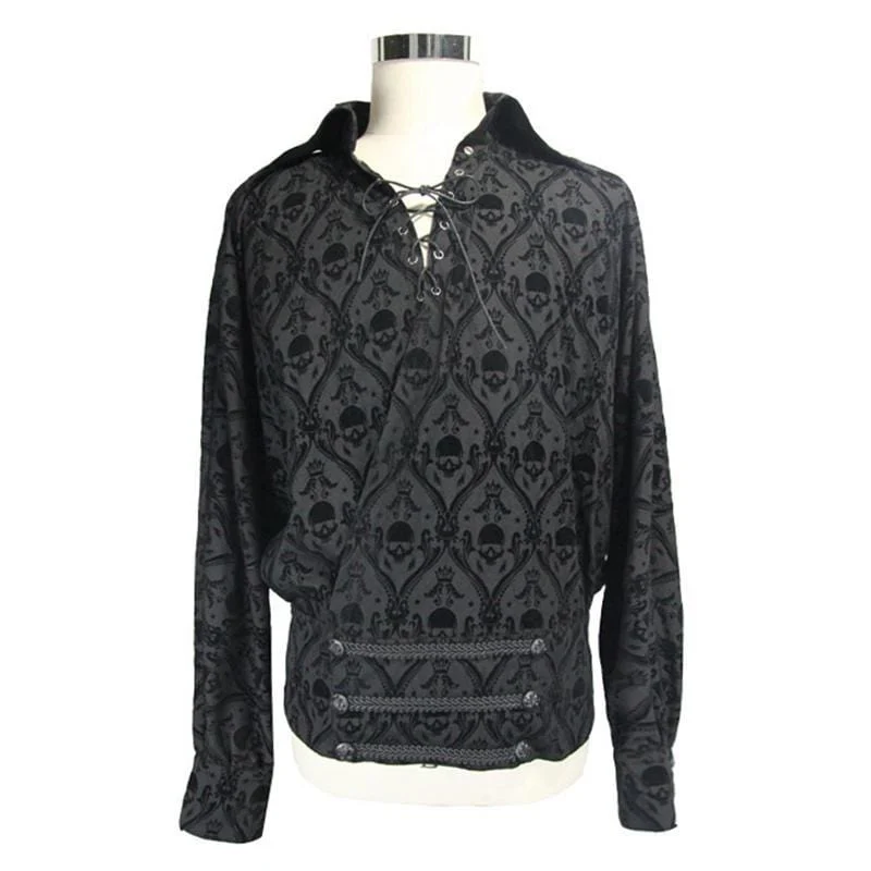 Men's String and Grommet Lacing Gothic Self Patterned Shirt - Image 4