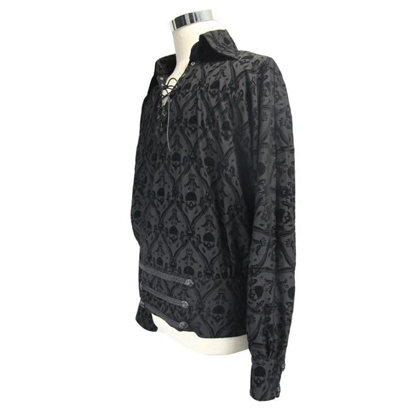 Men's String and Grommet Lacing Gothic Self Patterned Shirt - Image 6