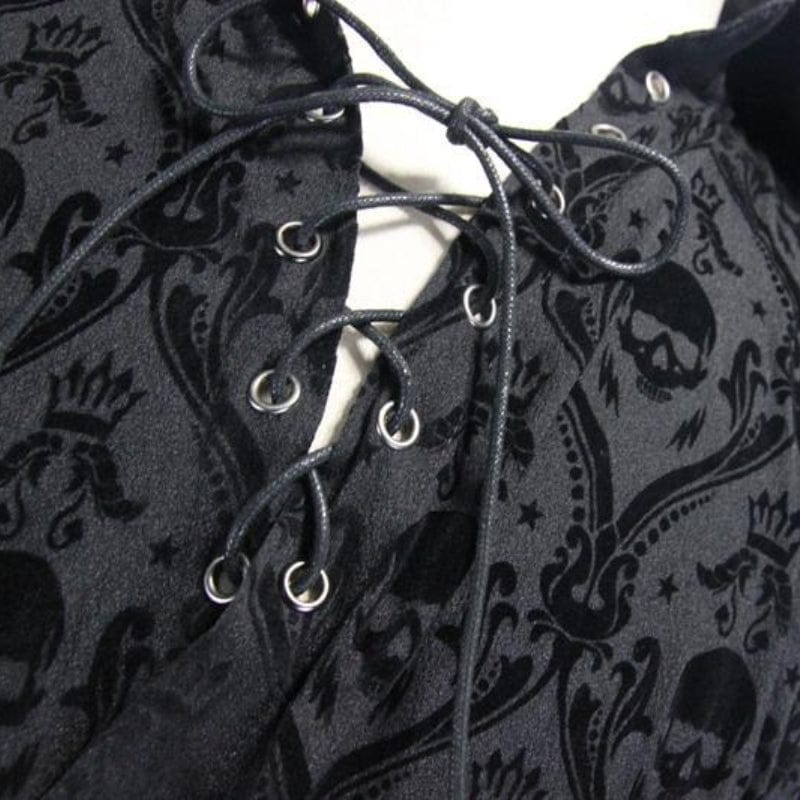 Men's String and Grommet Lacing Gothic Self Patterned Shirt - Image 7