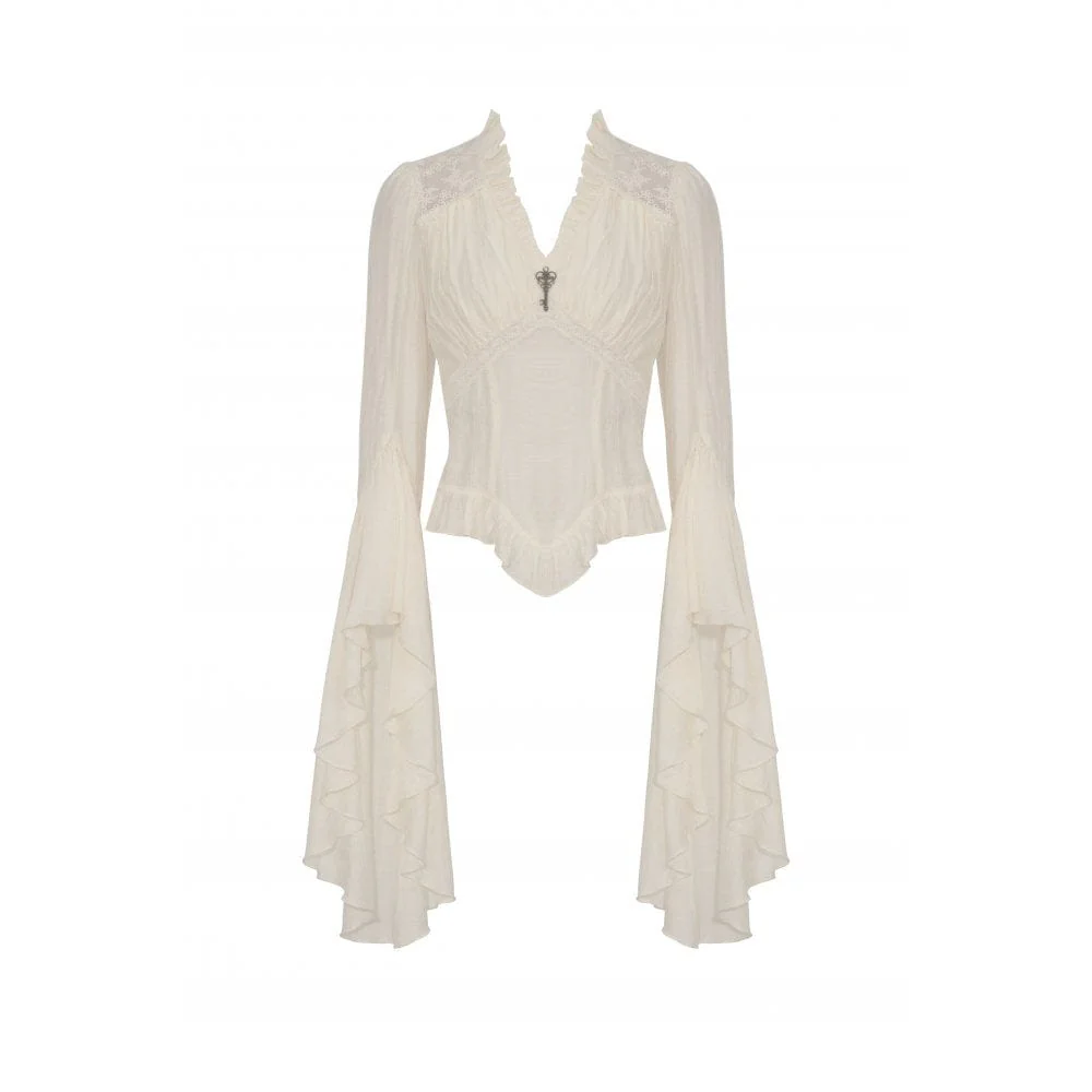 Women's Steampunk Ruffled Flared Sleeved V-neck Shirt - Image 11