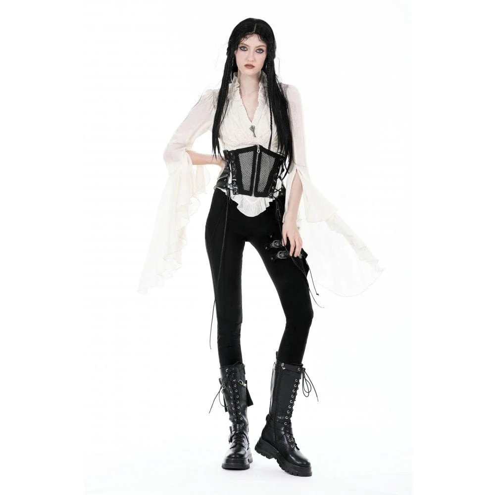 Women's Steampunk Ruffled Flared Sleeved V-neck Shirt - Image 3