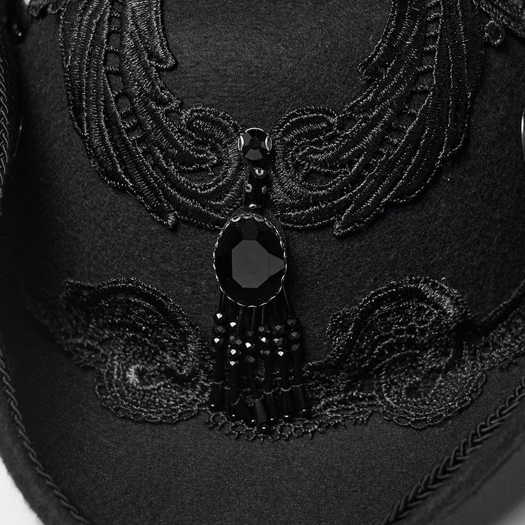 Unisex Gothic Embroidered Formal Hat with Detachable Feathered Wings - Image 11