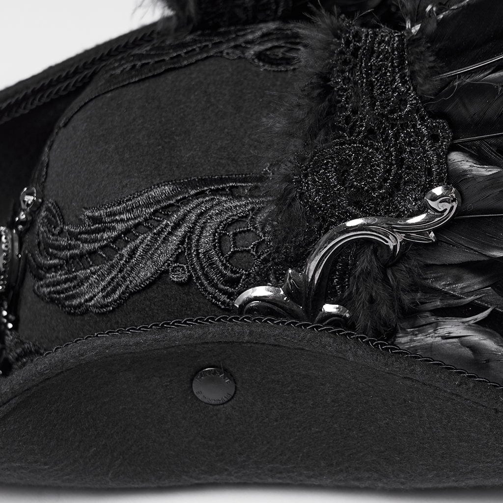 Unisex Gothic Embroidered Formal Hat with Detachable Feathered Wings - Image 12