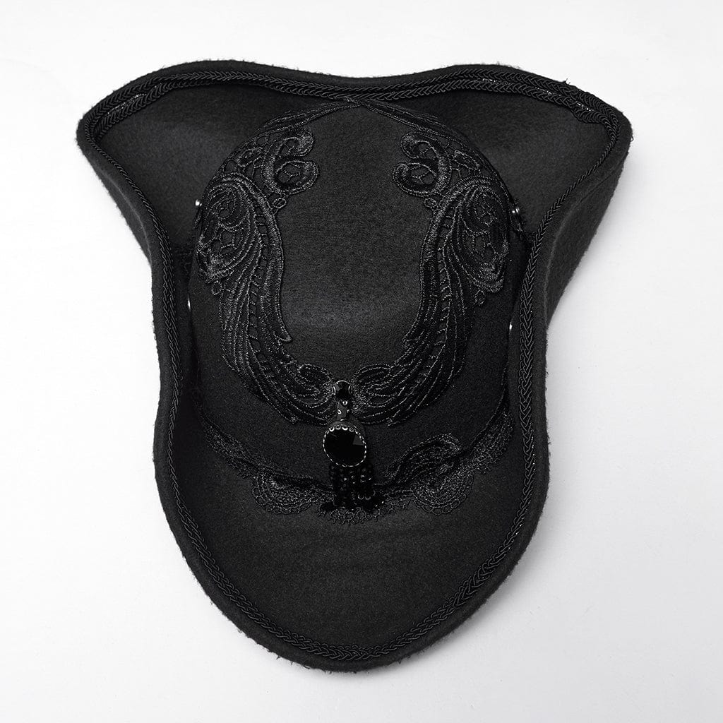 Unisex Gothic Embroidered Formal Hat with Detachable Feathered Wings - Image 9