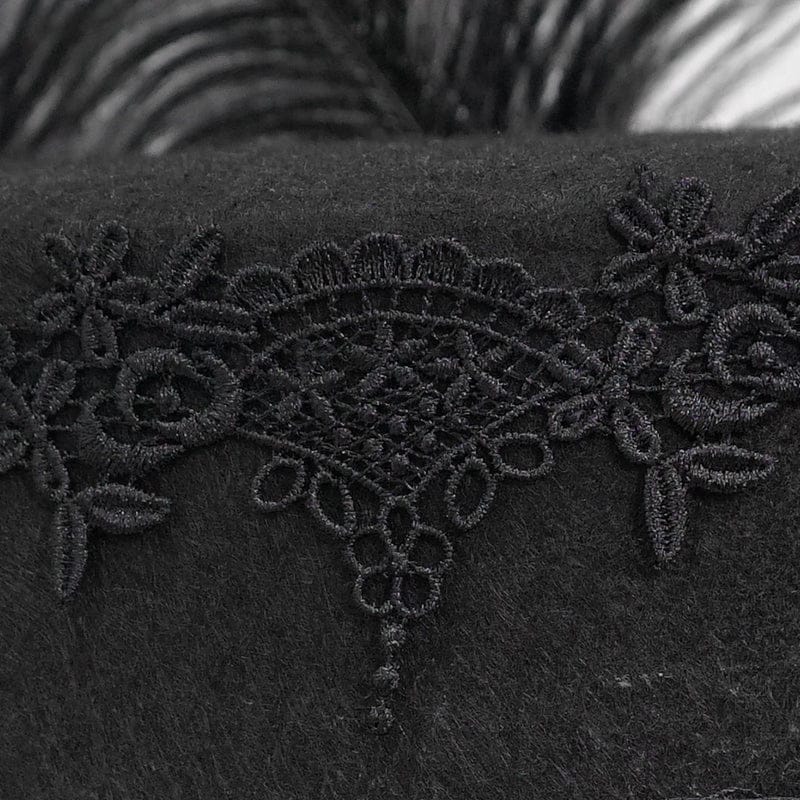 Unisex Gothic Noir Floral Feather Top Hat with Net Veil - Image 7
