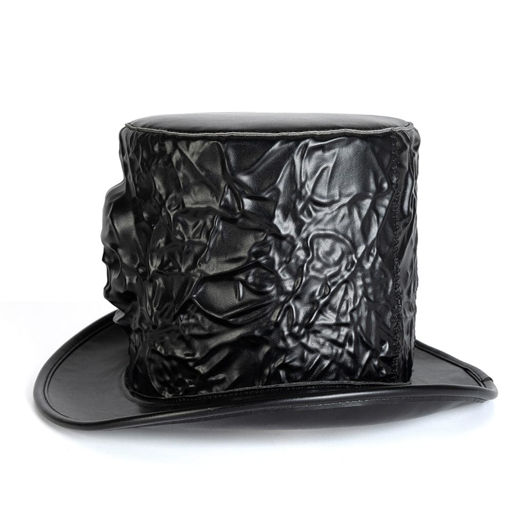 Unisex Gothic Skull Embossed Crinkled Top Hat - Image 4