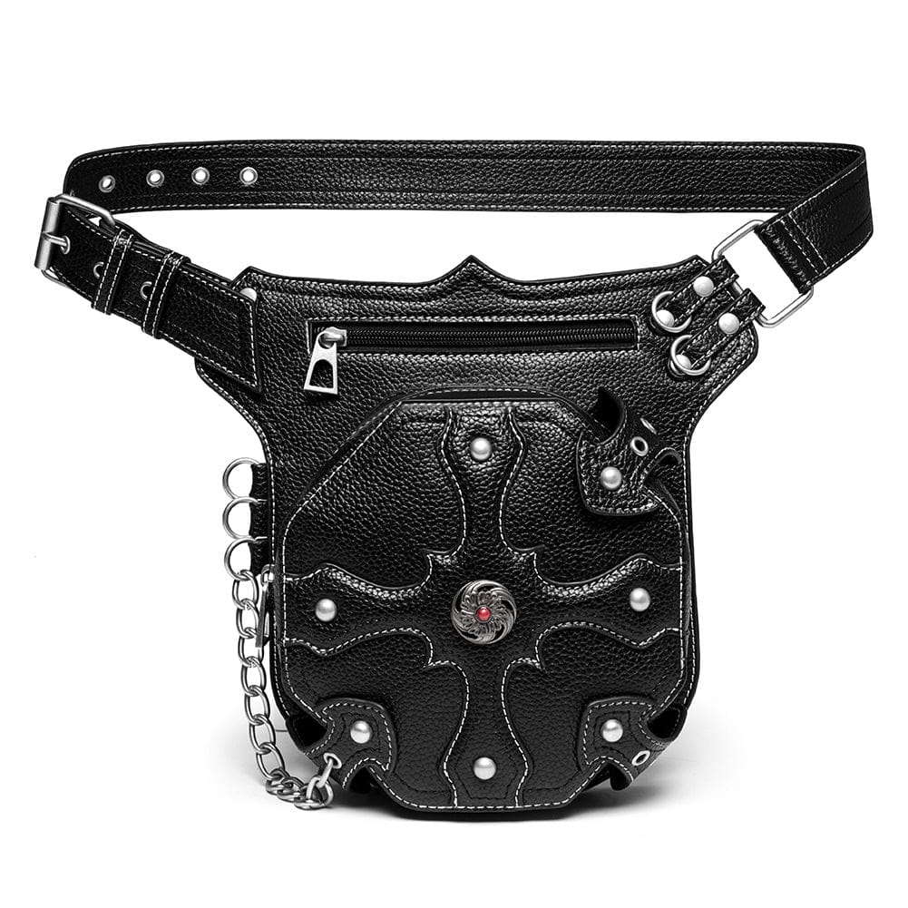 Unisex Punk Rivet Cross Chained Waist Bag