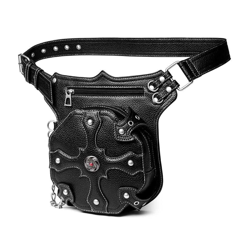 Unisex Punk Rivet Cross Chained Waist Bag - Image 2