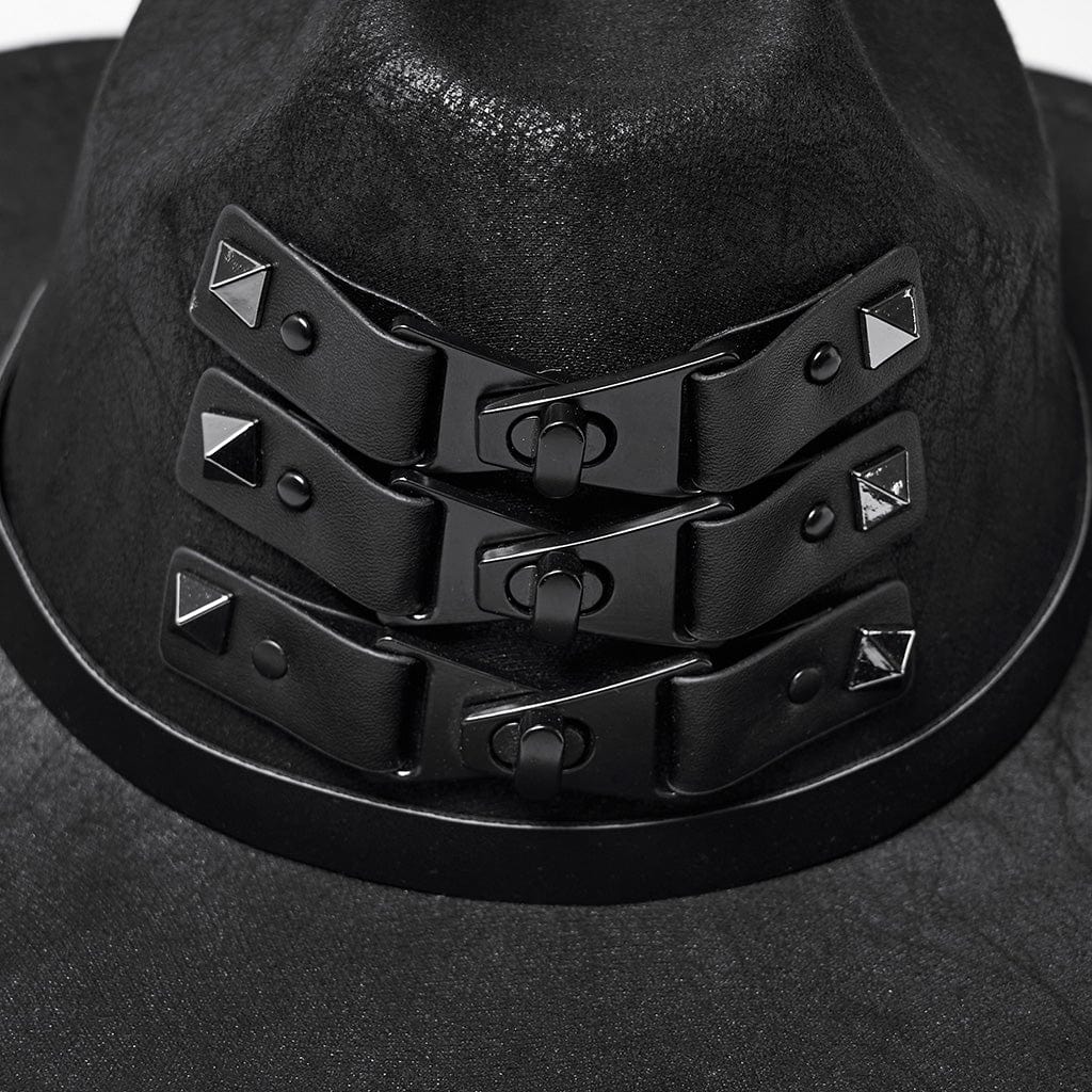 Unisex Punk Rivets Straps Hat Black - Image 11