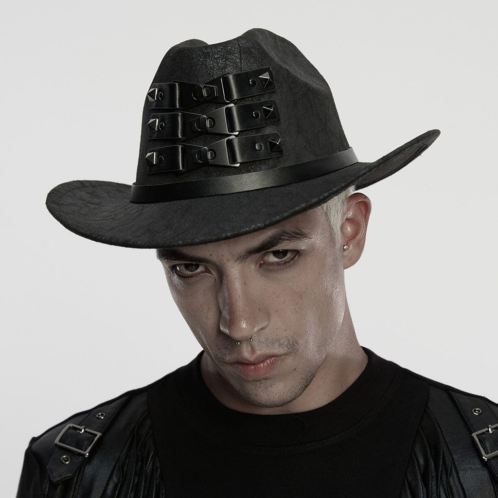 Unisex Punk Rivets Straps Hat Black - Image 4
