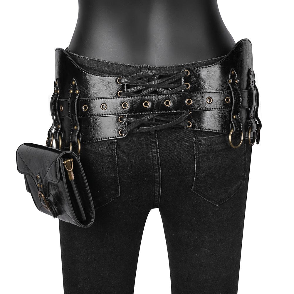 Unisex Steampunk Buckle Splice Square Waist Bag - Image 6