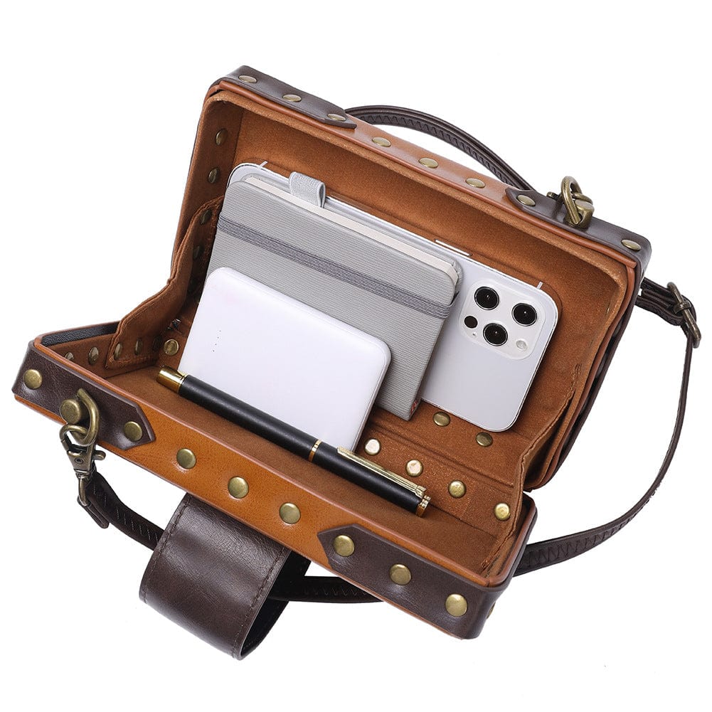 Unisex Steampunk Contrast Color Nailed Shoulder Bag - Image 3