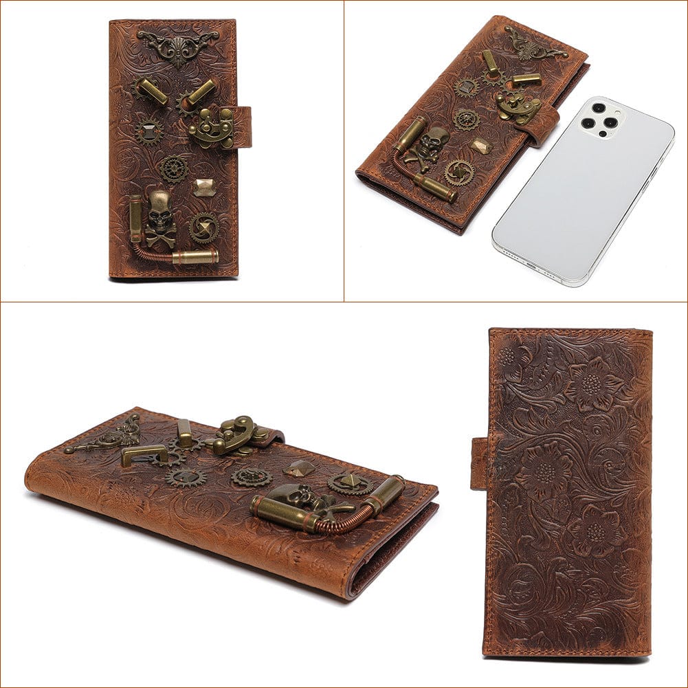 Unisex Steampunk Gear Skull Embossed Wallet - Image 5