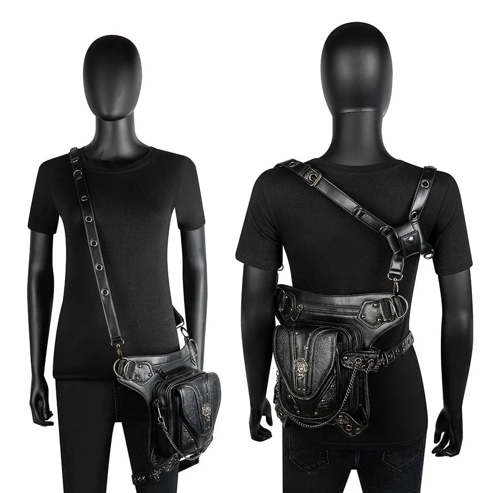 Unisex Steampunk Skull Studded Mini Bag - Image 5