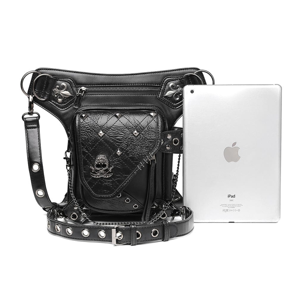 Unisex Steampunk Skull Studded Chain Waist Bag - Image 3