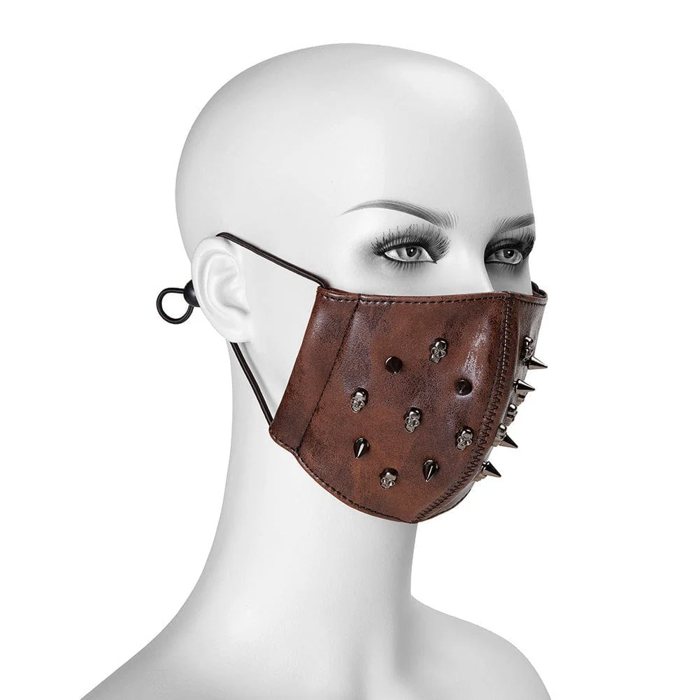 Unisex Steampunk Skulls Rivets Faux Leather Mask - Image 2