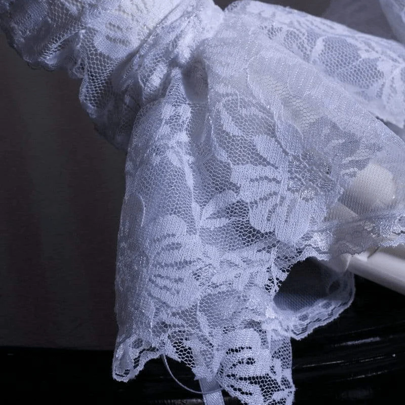 Victorian Style Gothic Lace and Ribbon Long Gloves - Image 3