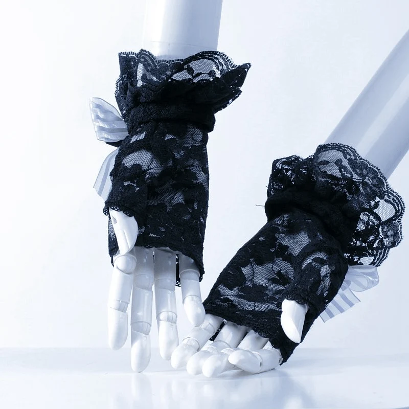 Vintage Cutaway Lace Gloves With Bow - Image 4