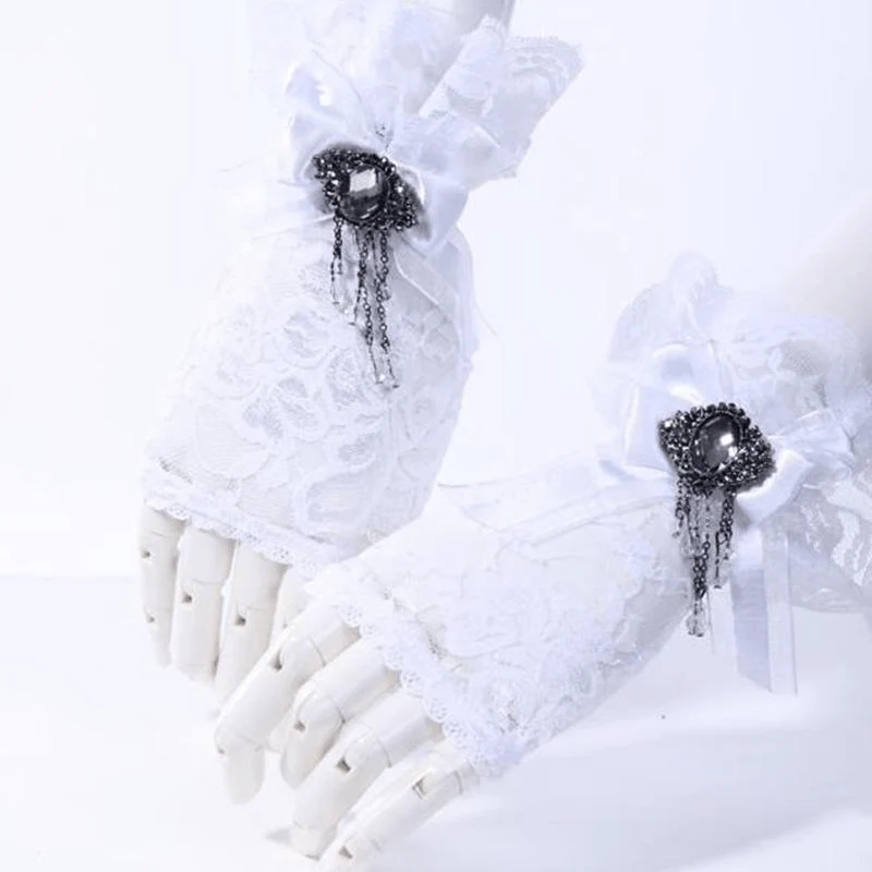 Vintage Cutaway Lace Gloves With Bow - Image 7