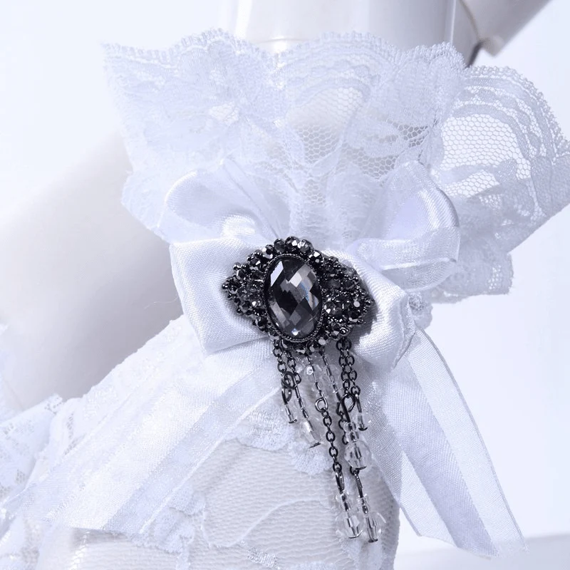 Vintage Cutaway Lace Gloves With Bow - Image 8