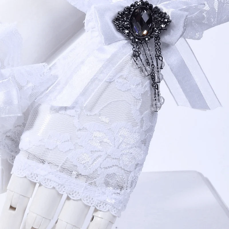 Vintage Cutaway Lace Gloves With Bow - Image 9