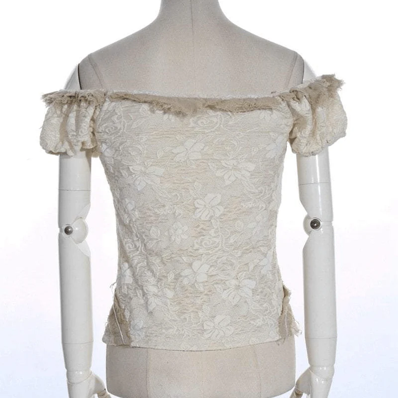 Women's Vintage Off shoulder Lace Short Top - Image 3